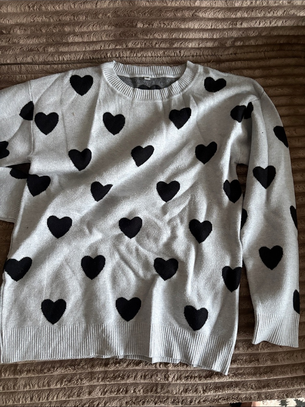 Women’s Cream Sweater with Black Heart Pattern